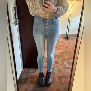 Madewell 10” High Rise Skinny Jeans Button Front Light Blue size 25
